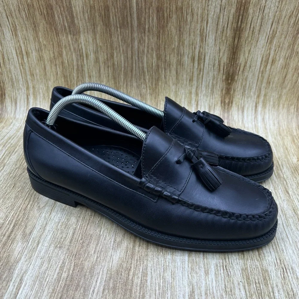 G.H. Bass Weejuns Lennox Loafers Men's 9.5 Black Leather Tassel Moc Toe BAZ4W483
